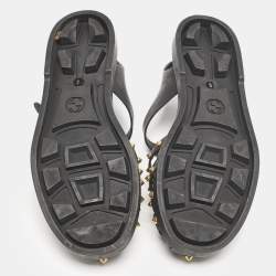 Gucci Black Rubber GG Marmont Crystal Embellishments Caged Flat Sandals Size 40