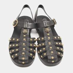 Gucci Black Rubber GG Marmont Crystal Embellishments Caged Flat Sandals Size 40