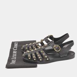 Gucci Black Rubber GG Marmont Crystal Embellishments Caged Flat Sandals Size 40
