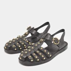 Gucci Black Rubber GG Marmont Crystal Embellishments Caged Flat Sandals Size 40