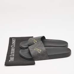 Gucci Black GG Supreme Canvas Tiger Pool Slides Size 41