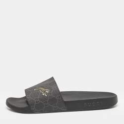 Gucci Black GG Supreme Canvas Tiger Pool Slides Size 41