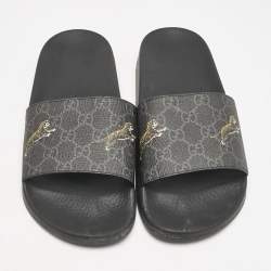 Gucci Black GG Supreme Canvas Tiger Pool Slides Size 41