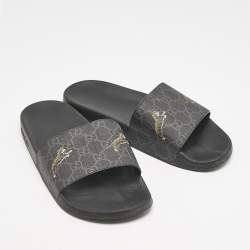 Gucci Black GG Supreme Canvas Tiger Pool Slides Size 41