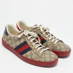 Gucci Beige/Ebony GG Supreme Canvas Ace Sneakers Size 45
