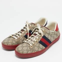 Gucci Beige/Ebony GG Supreme Canvas Ace Sneakers Size 45