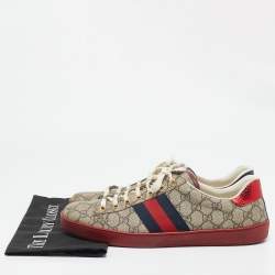 Gucci Beige/Ebony GG Supreme Canvas Ace Sneakers Size 45