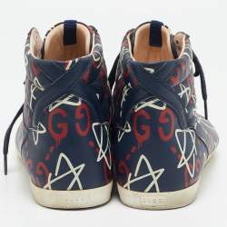 Gucci Blue Leather Ghost Logo High Top Sneakers Size 45