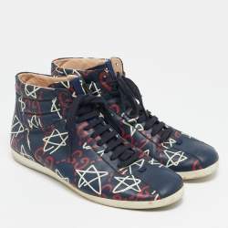 Gucci Blue Leather Ghost Logo High Top Sneakers Size 45