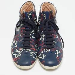 Gucci Blue Leather Ghost Logo High Top Sneakers Size 45