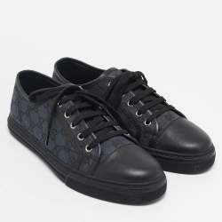 Gucci Black GG Canvas and Leather Low Top Sneakers Size 41.5