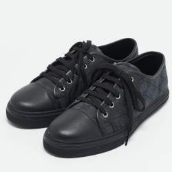 Gucci Black GG Canvas and Leather Low Top Sneakers Size 41.5