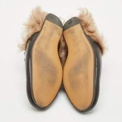 Gucci Black  Leather And Fur Princetown Mule Sandals Size 41.5