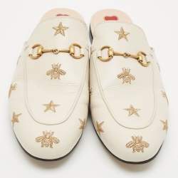Gucci Cream Leather Princetown Embellished Horsebit Flat Mules Size 41.5