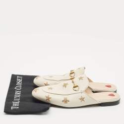 Gucci Cream Leather Princetown Embellished Horsebit Flat Mules Size 41.5