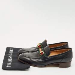 مملوكة مسبقًا Gucci Black Leather Web Stripe Horsebit Loafers Size 41.5