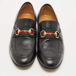 مملوكة مسبقًا Gucci Black Leather Web Stripe Horsebit Loafers Size 41.5