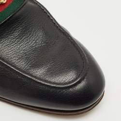 مملوكة مسبقًا Gucci Black Leather Web Stripe Horsebit Loafers Size 41.5