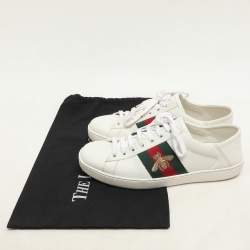 Gucci White Leather Ace Bee Embroidered Low Top Sneakers Size 40.5