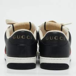 Gucci Black/White Perforated Leather Screener Sneakers Size 39.5