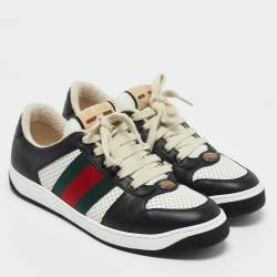 Gucci Black/White Perforated Leather Screener Sneakers Size 39.5