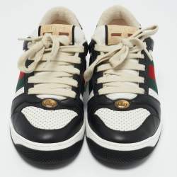 Gucci Black/White Perforated Leather Screener Sneakers Size 39.5