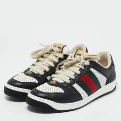 Gucci Black/White Perforated Leather Screener Sneakers Size 39.5