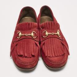 Gucci Red Suede Fringe Slip On Loafers Size 40
