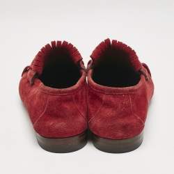 Gucci Red Suede Fringe Slip On Loafers Size 40