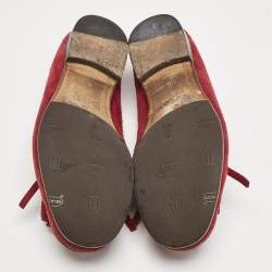 Gucci Red Suede Fringe Slip On Loafers Size 40