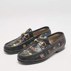 Gucci Black Embroidered Leather 1953 Horsebit Loafers Size 40.5