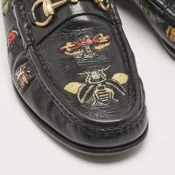 Gucci Black Embroidered Leather 1953 Horsebit Loafers Size 40.5