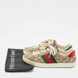 Gucci Brown/Beige GG Supreme Canvas Printed Bee Ace Sneakers Size 39