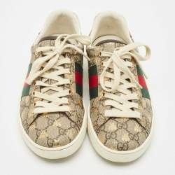 Gucci Brown/Beige GG Supreme Canvas Printed Bee Ace Sneakers Size 39