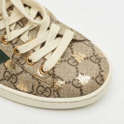 Gucci Brown/Beige GG Supreme Canvas Printed Bee Ace Sneakers Size 39