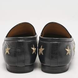 مملوكة مسبقًا حذاء لوفرز غوتشي جوردان جلد أسود مطرز نجوم ونحل هورسبيت مقاس 38.5