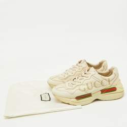 Gucci Cream Leather Rhyton Vintage Logo Low Top Sneakers Size 43