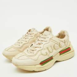 Gucci Cream Leather Rhyton Vintage Logo Low Top Sneakers Size 43