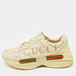 Gucci Cream Leather Rhyton Vintage Logo Low Top Sneakers Size 43