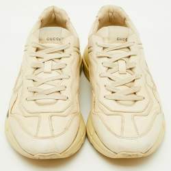 Gucci Cream Leather Rhyton Vintage Logo Low Top Sneakers Size 43