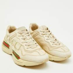 Gucci Cream Leather Rhyton Vintage Logo Low Top Sneakers Size 43
