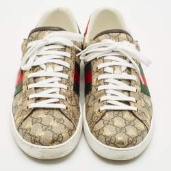 Gucci Beige/Brown GG Supreme Canvas Bee Ace Sneakers Size 45.5