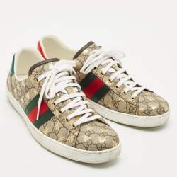 Gucci Beige/Brown GG Supreme Canvas Bee Ace Sneakers Size 45.5