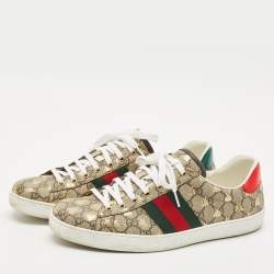 Gucci Beige/Brown GG Supreme Canvas Bee Ace Sneakers Size 45.5