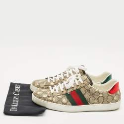 Gucci Beige/Brown GG Supreme Canvas Bee Ace Sneakers Size 45.5