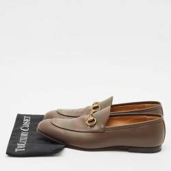 مملوكة مسبقًا Gucci Brown Logo Leather Jordaan Horsebit Loafers Size 45