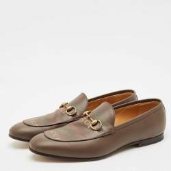 مملوكة مسبقًا Gucci Brown Logo Leather Jordaan Horsebit Loafers Size 45