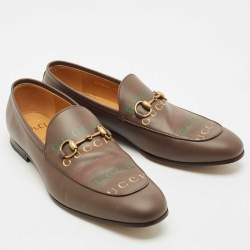مملوكة مسبقًا Gucci Brown Logo Leather Jordaan Horsebit Loafers Size 45