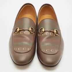 مملوكة مسبقًا Gucci Brown Logo Leather Jordaan Horsebit Loafers Size 45