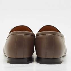 مملوكة مسبقًا Gucci Brown Logo Leather Jordaan Horsebit Loafers Size 45